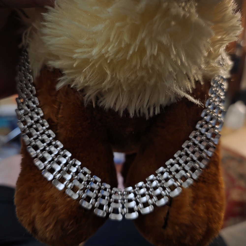 ​Vintage Multi-Row Panther Link Chain Silver Statement Necklace - Picture 5 of 5